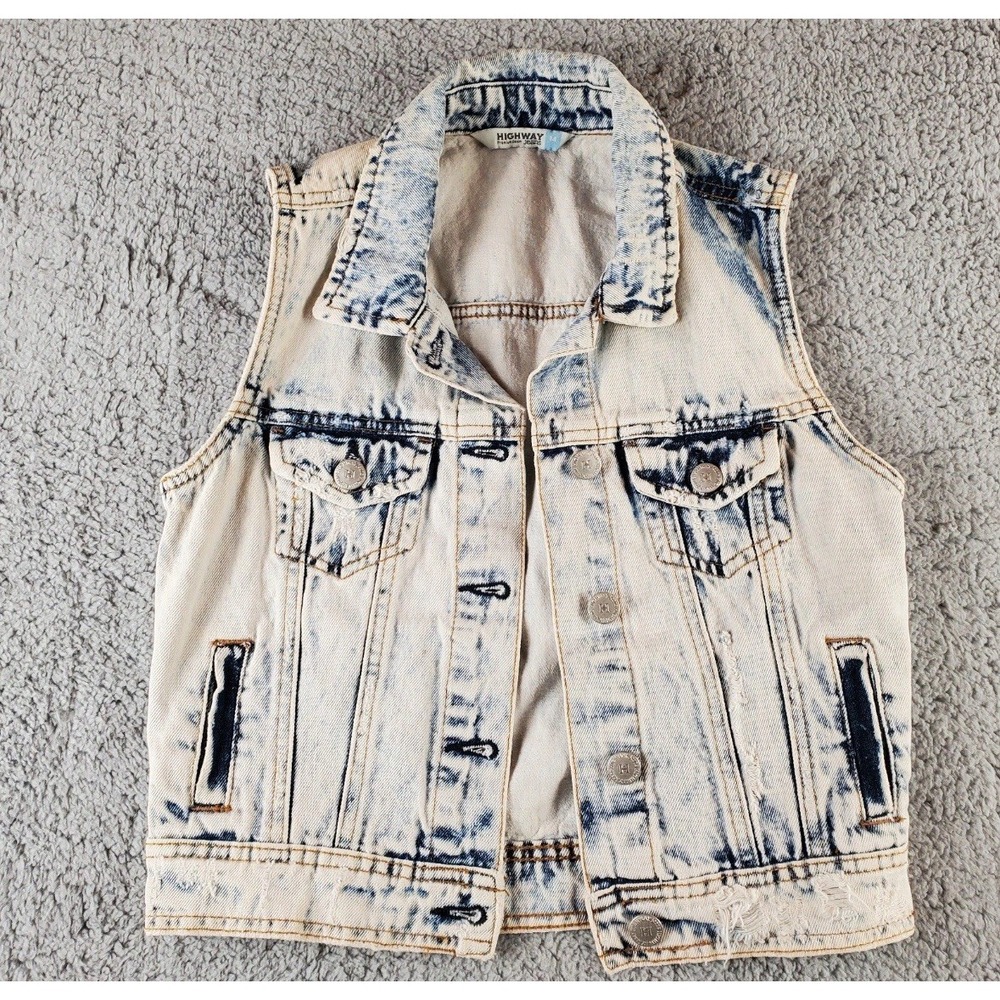 Highway Premium Denim Vest Medium Girls Light Blue/White Acid Washed /Womens XXS